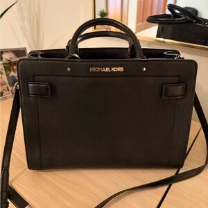 Michael Kors Black Leather Top-Handle Satchel with Strap
